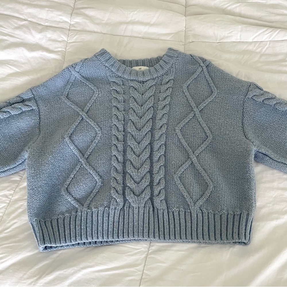 h&m light blue cable knit sweater